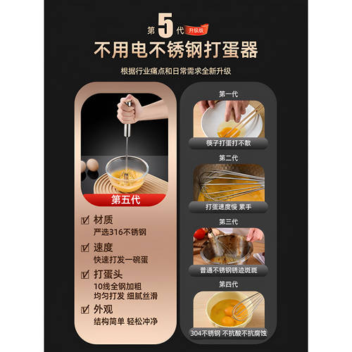 半自动打蛋器不锈钢搅奶油手动打发神器鸡蛋搅拌器手持式烘培工具 - 图0