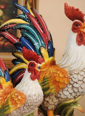 方亚欧式陶瓷彩色大公鸡五谷丰登乔迁家居摆设办公室装饰品摆件