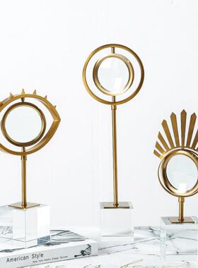 密度家居 简约圆形金属摆件 大理石几何饰品售楼处样板房轻奢软装