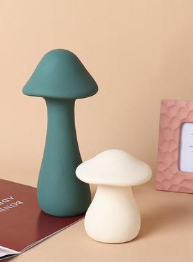 创意可爱莫兰迪色仿真小蘑菇陶瓷摆件样板房儿童房间布置桌面装饰