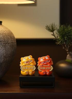 国风可爱石狮子小摆件办公室桌面装饰茶宠工艺品创意礼品生日礼物