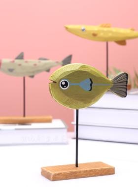 北欧可爱实木热带鱼摆件电视柜桌面家居小鱼木质装饰品工艺品卡通