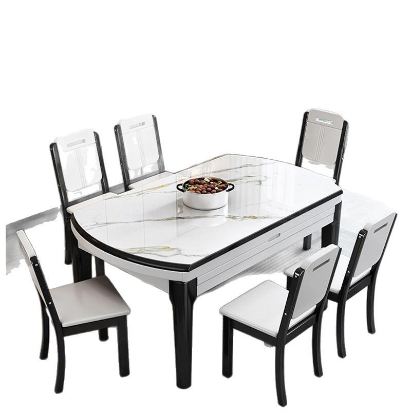 亮光岩板餐桌椅组合现代简约餐桌家用吃饭折叠伸缩饭桌可变圆方桌 - 图3