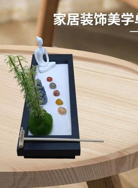 枯水禅意沙盘摆山件工沙盘摆件艺品冥想微小景观办关公家居玄装饰