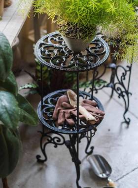 单双层铁花架盆架置铸物架古典装花纹饰花摆件杂货花MLF园户外庭