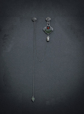 宫廷风压襟挂件铜镀银仿和田玉