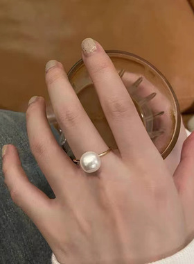 设计感异形珍珠戒指女夏小众气质感可调节食指戒简约网红指环
