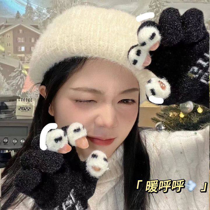 手套女士冬季新款露指加厚保暖可爱学生写字防寒毛线可触屏手套,淘宝优惠券,粉丝福利购,淘宝优惠卷