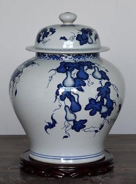 景德镇青花瓷陶瓷将军罐仿古茶叶罐中式家居装饰摆件玄关书房摆件