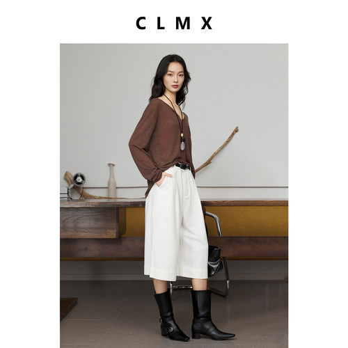 CLMX莱赛尔棉复古白色7分牛仔裤春夏女宽松浅色休闲裤子赠pu腰带 - 图3