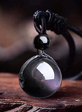 天然彩虹眼16mm黑曜石双眼单珠吊坠男女款项链项坠情侣水晶