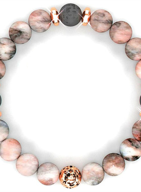 亚马逊爆款 天然石粉红斑马碧玉手链 男女弹性手链直销