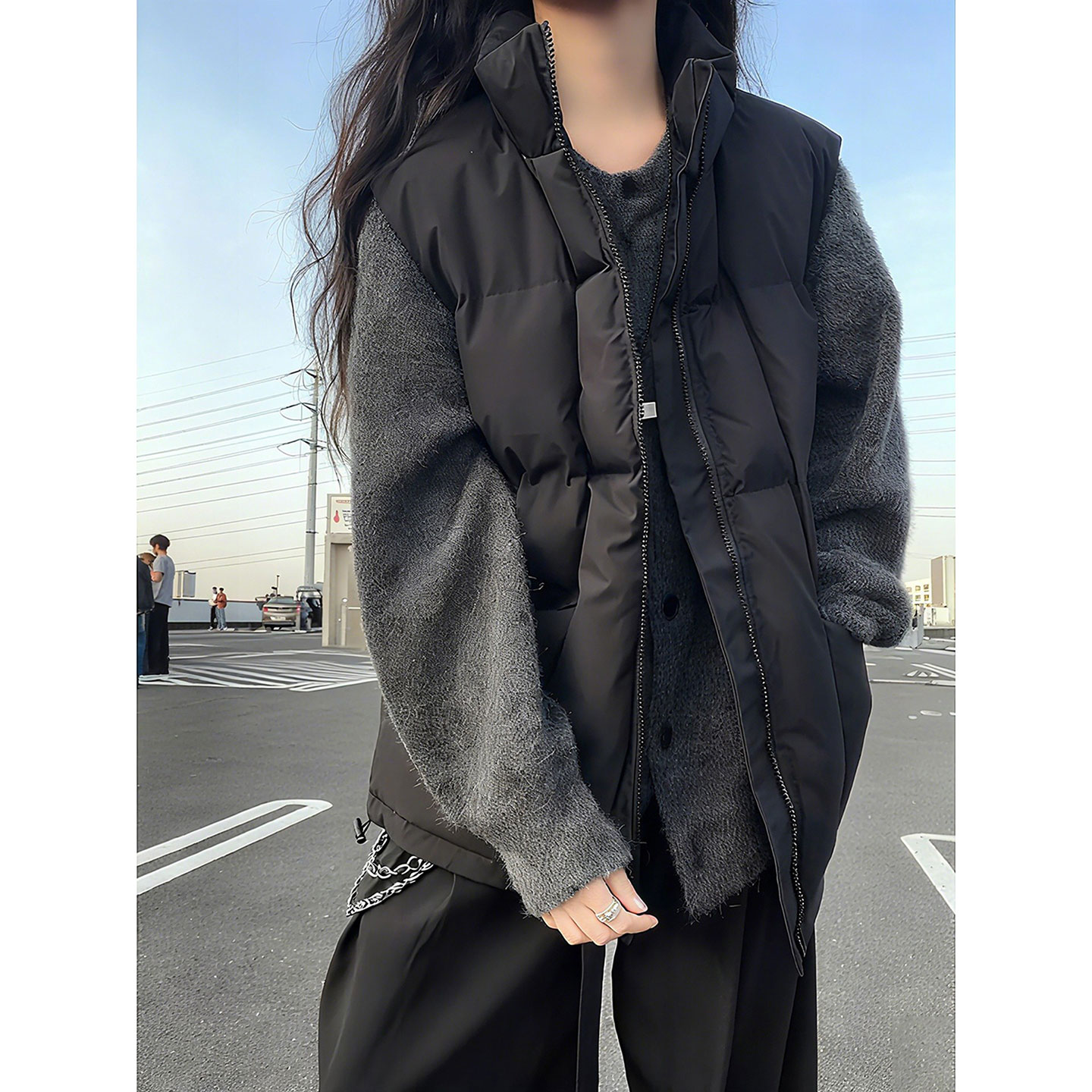 黑色外穿保暖羽绒马甲男款冬季叠穿坎肩背心立领加厚无袖棉服外套 - 图3