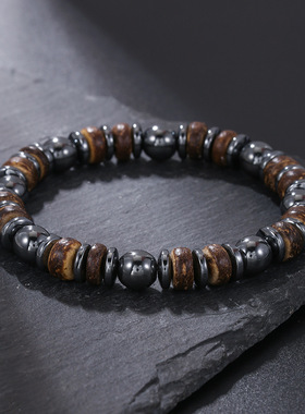 酷系8mm木隔片黑胆石手链混穿手串货源佛珠手饰男士礼物 厂家直销
