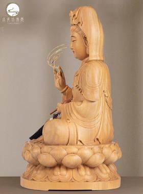 香樟木原木雕观音观音佛像供奉家用刻南海观音菩萨观世音神像摆件