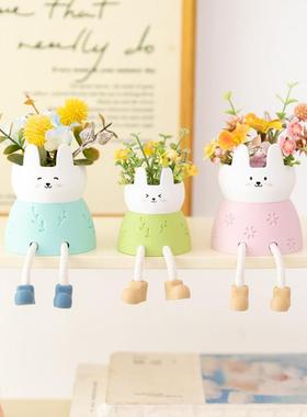 阿楹 有趣兔子吊脚娃娃一家三四口餐桌柜子书架摆件幼儿园装饰花