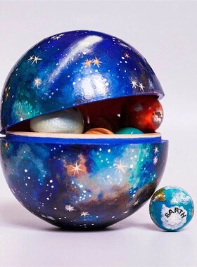 跨境热销新创意宇宙球形木质工艺品太阳系八大行星宇航员木质摆件