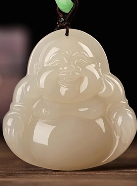 天然玉石藕粉弥勒佛吊坠女士双面雕刻西柚粉大肚佛公玉坠玉佩挂件