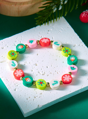 欧美圣诞节元素手链女热销圣诞礼品串珠百搭圣诞彩色手串饰品
