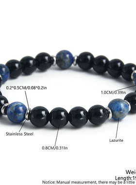 青金石黑曜石天然石不锈钢隔片手链跨境饰品男士潮流百搭手串