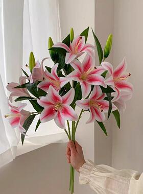 轻奢仿真百合花手感仿真花装饰塑料假花客厅摆设插花档花束餐桌