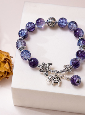 国风小清新蝴蝶爆花晶手串渐变珠子水晶串珠手链手工热销货源