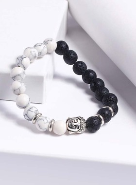 直销欧美爆款 白松石火山石佛头珠子手链 手工串珠男女手饰