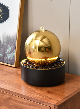 现代轻奢高档工艺品循环水流水摆件喷泉水景招财不锈钢转运球装饰