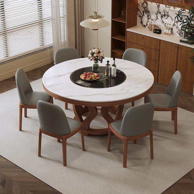 实木岩板餐桌椅2025新款家用简约暖菜板带转盘圆形桌子10人大圆桌,淘宝优惠券,粉丝福利购,淘宝优惠卷