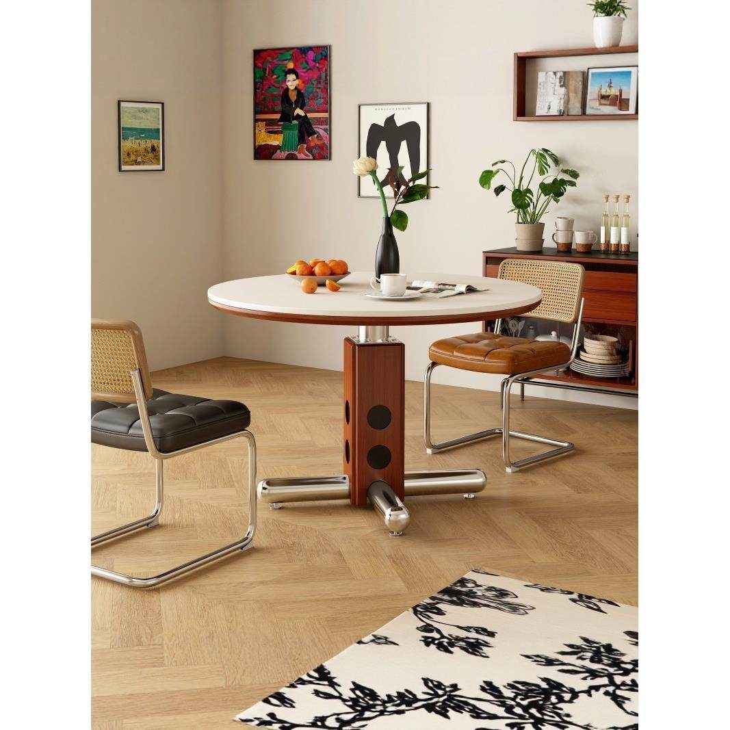 中古岩板餐桌家用小户型实木圆形吃饭桌子覆古包豪斯咖啡厅餐桌椅,淘宝优惠券,粉丝福利购,淘宝优惠卷