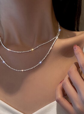 九钦饰品temu跨境热卖波光粼粼毛毛虫女士银项链女基础链锁骨链