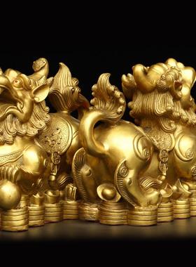 铜貔貅摆件办公室桌摆设貔恘公母一对皮丘店铺聚宝盆客厅家居装饰