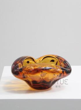 新中式不规则豹纹新棕色大口琉璃烟灰缸客厅玄关餐厅桌面装饰摆件