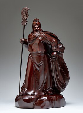 黑檀木雕关公神像摆件实木武财神关帝圣君关羽红木制客厅镇宅招财