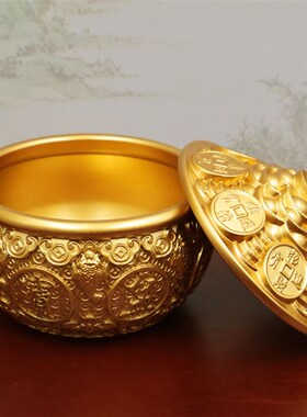 黄铜聚宝盆带盖子金蟾招财进宝客厅店铺装饰开业礼品乔迁金蝉送礼