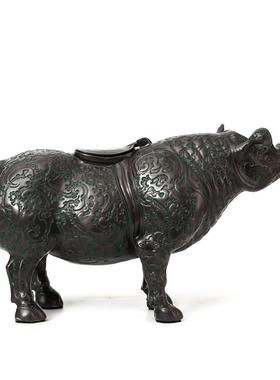 青铜器犀牛铜尊仿古摆件铜工艺品 家居酒柜电视柜装饰品 开业礼品