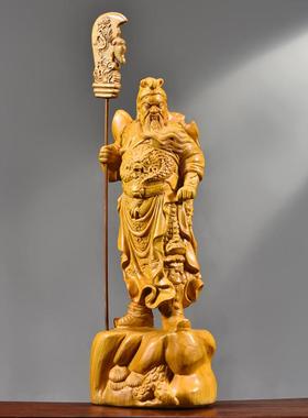 香樟木雕关公像摆件实木大号武财神关帝圣君家居客厅玄关办公装饰