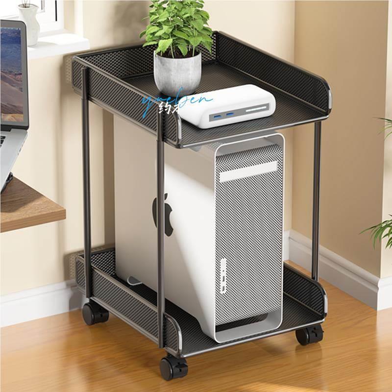 Host tray, desktop computer mainframe tray, bracket base rack, two-layer wrought iron rack with wheels