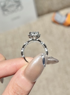 高定轻奢爆款人工培育银色在逃公主款戒指女款求婚订婚仿真钻13