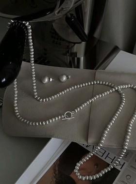 春秋圆球拉丝工艺锁骨链小众设计感轻奢高级感重工长款毛衣链耳环