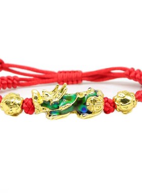 感温变色貔貅手链手工编织男女手绳3D电镀貔貅棉绳手链招财纳福