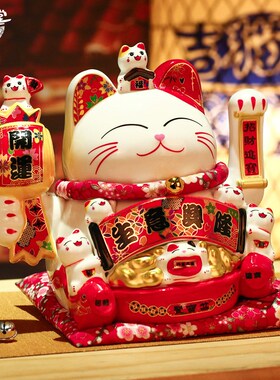 网红招财猫摆件店铺开业礼品收银台前台自动摇手大号陶瓷发财猫