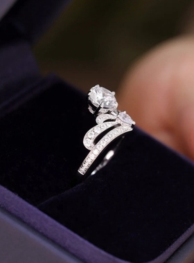 YUDANDUN莫桑戒指1克拉皇冠钻戒公主女王奢华高级感优雅气质女戒