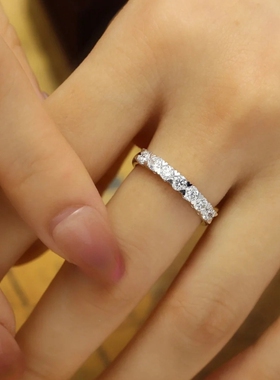 YUDANDUN莫桑戒指七公主排戒新款排钻戒指时尚日常通勤轻奢简约女