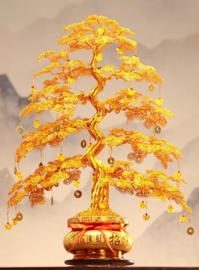 开业摆件金钱树铝线手工艺品成品手工发财树店铺招财家居装饰摆件