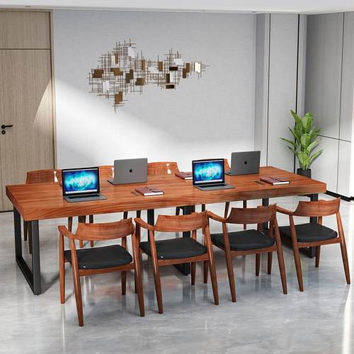 简约实木大型会议桌长桌原木办公长条桌loft工作台电脑桌洽谈桌椅 - 图0