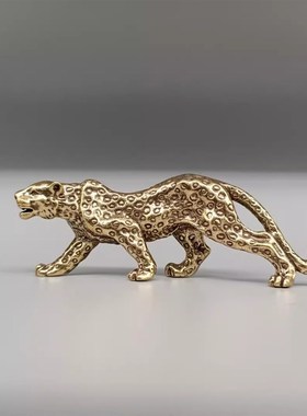创意纯黄铜实心一路暴发金钱豹手把件挂件古N玩摆件随身把玩收藏