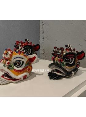 石湾公仔陶瓷醒狮手工装饰摆件贺寿送礼品家居开业舞狮子刘关张