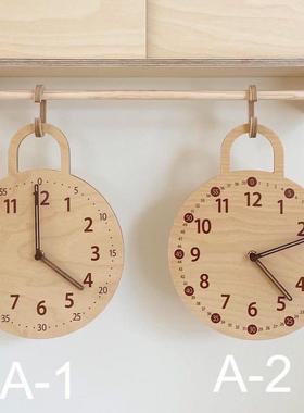 北欧ins简约家居实木静音钟 儿童房客厅卧室挂钟民宿床头座钟装饰