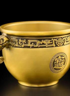 黄铜象鼻缸聚宝盆摆件招财进宝聚财客厅玄关装饰品办公室存钱罐